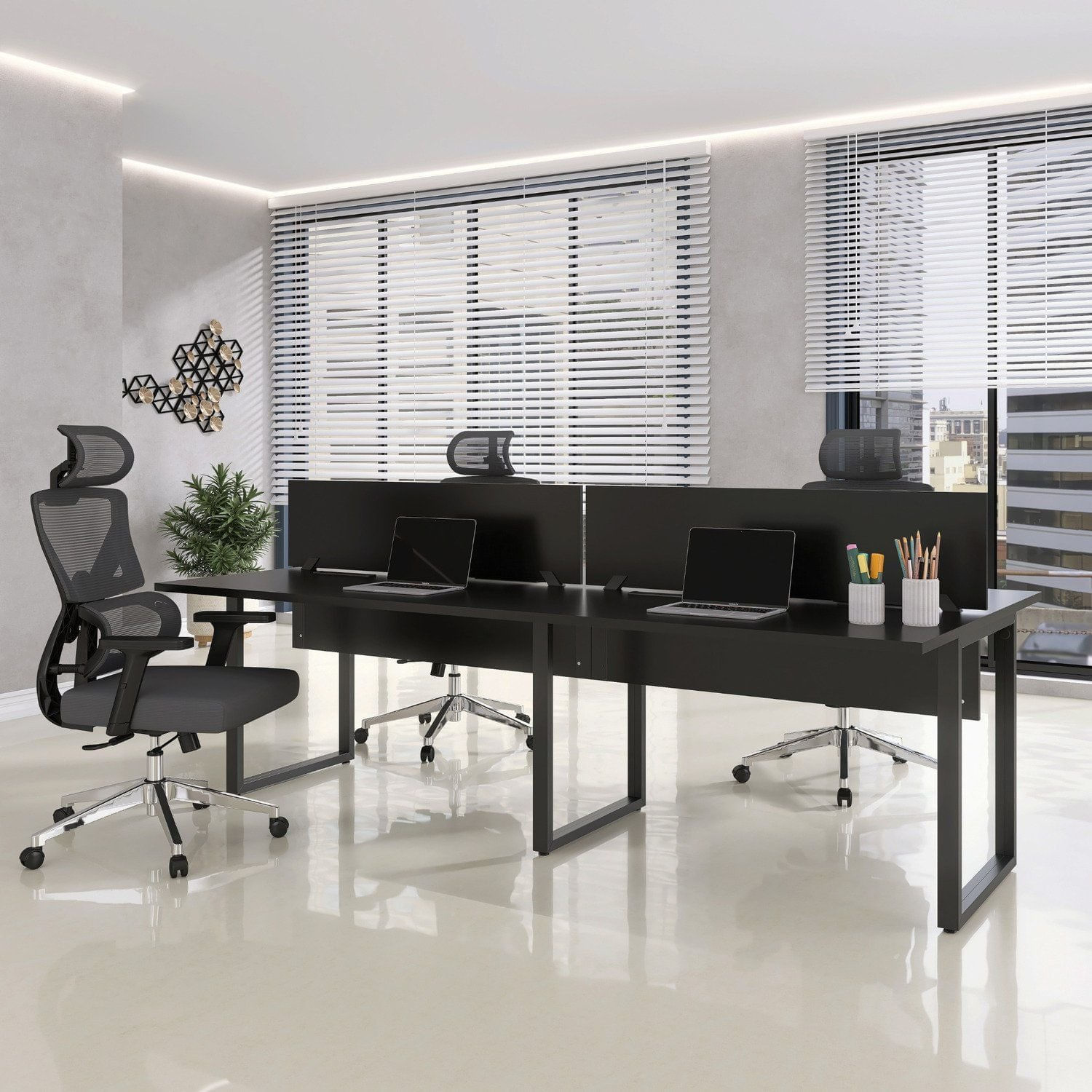 Plataforma Dupla Escrivaninha 4 Lugares 220x120cm Tub Corporativa Light Preto