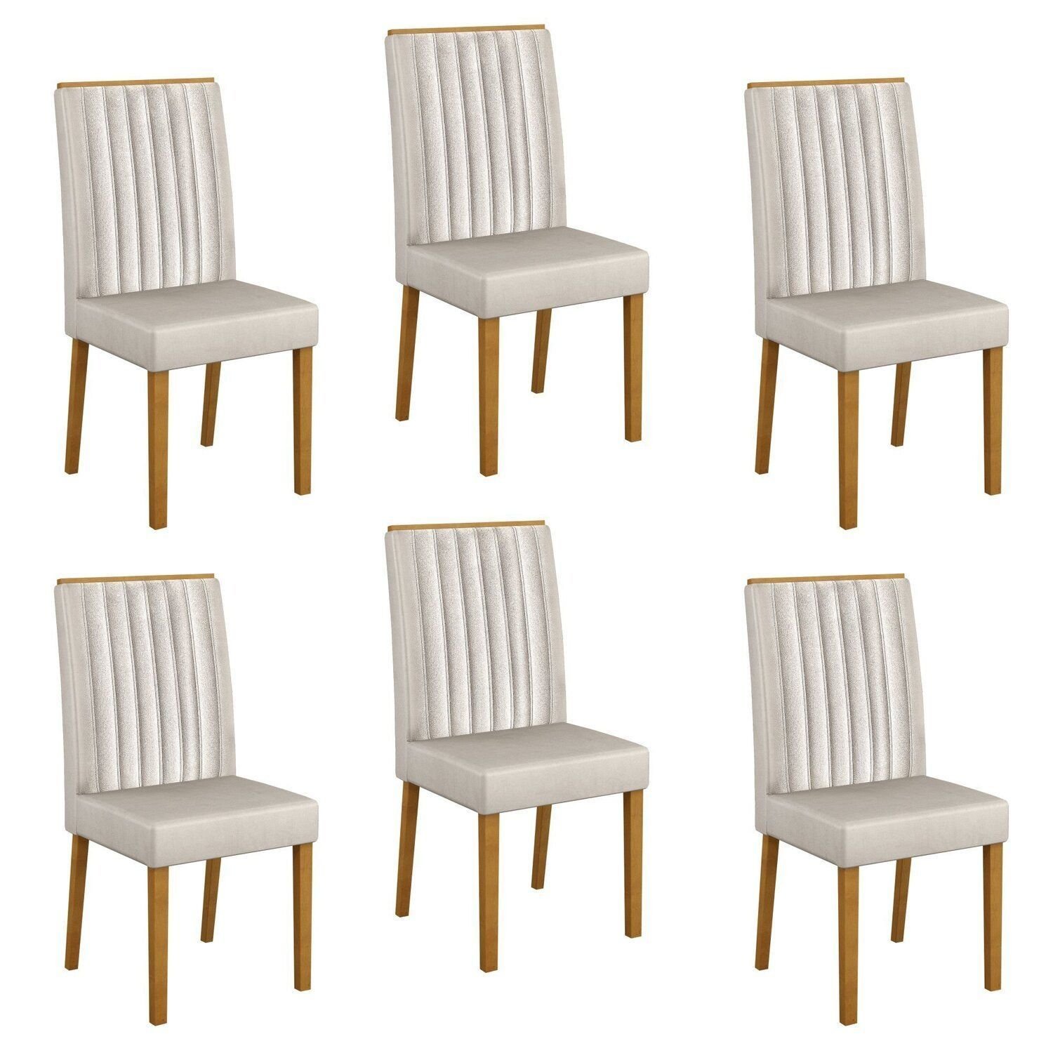 Kit 6 Cadeiras Para Sala De Jantar Pés Em Madeira Maciça Mari Palha/freijó