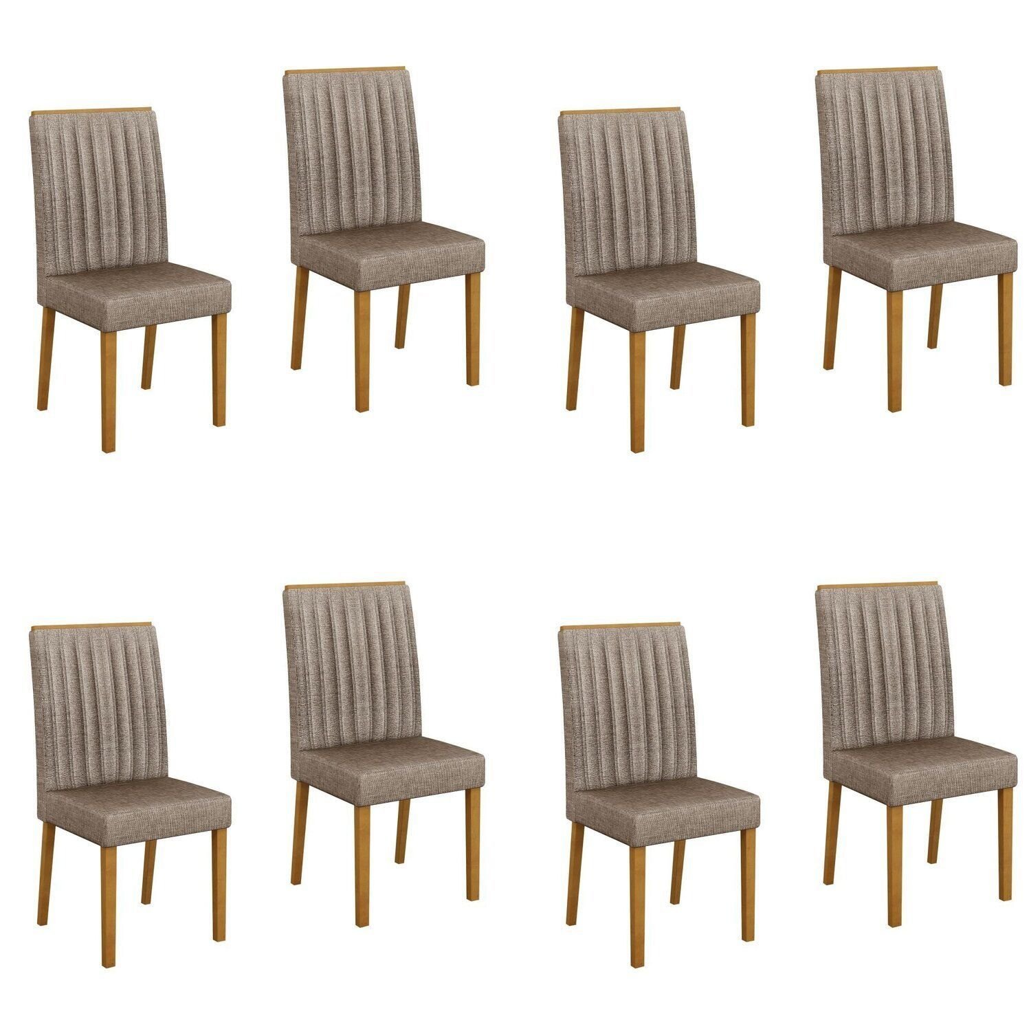 Kit 8 Cadeiras Para Sala De Jantar Pés Em Madeira Maciça Mari Bege/freijó