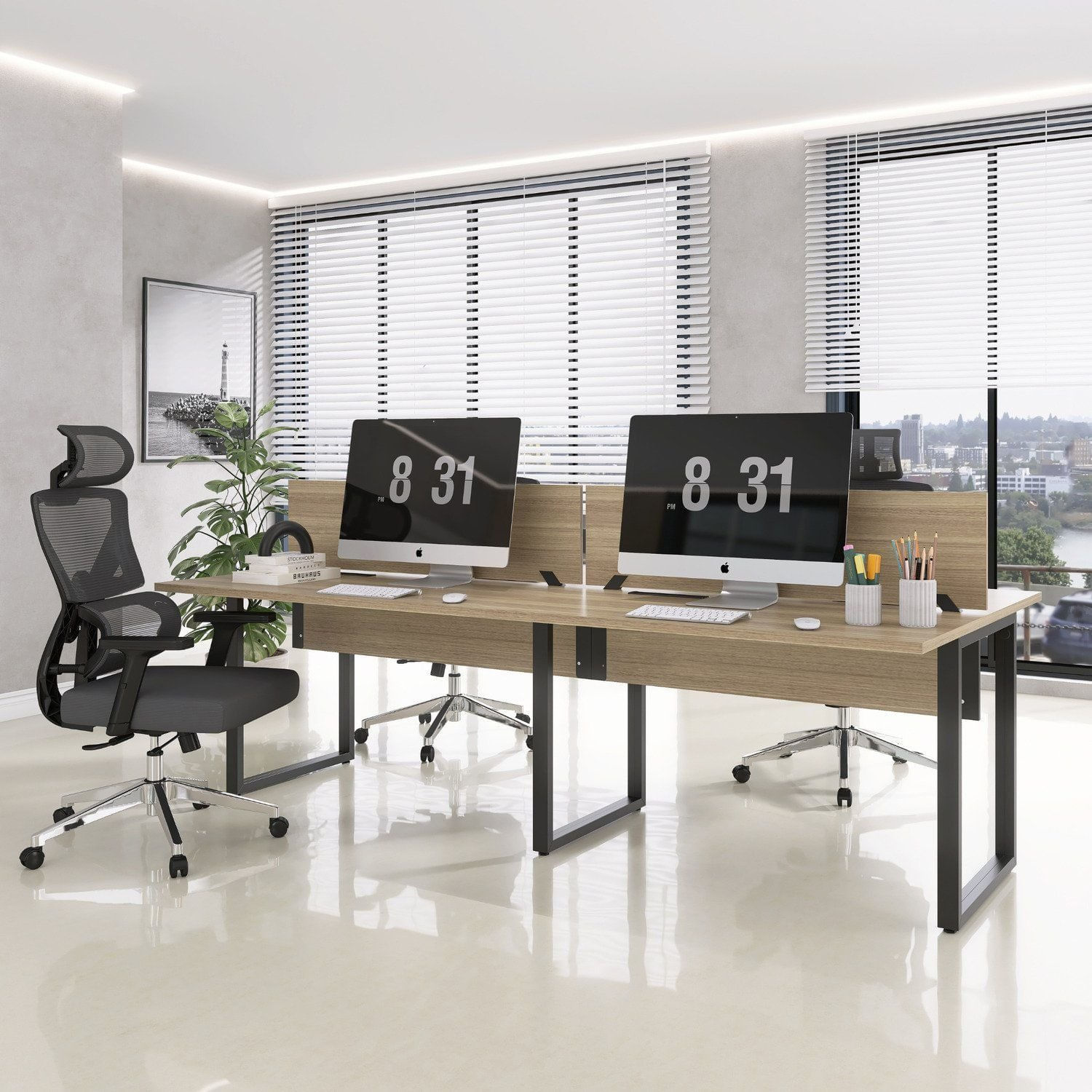 Plataforma Dupla Escrivaninha 4 Lugares 220x120cm Tub Corporativa Light Noce Naturalle/preto