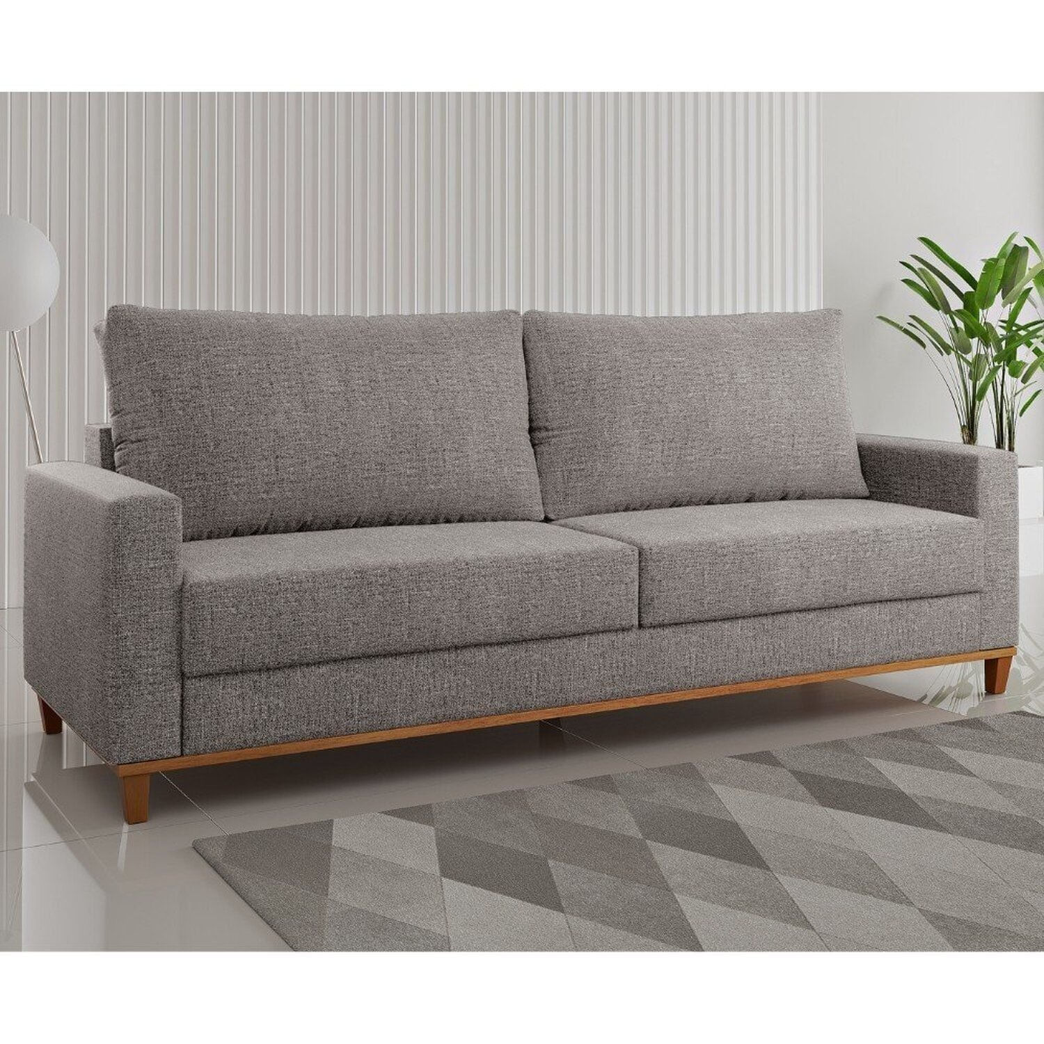 Sofá Fixo Living 2 Almofadas Soltas 4 Lugares 220cm Ares Funghi