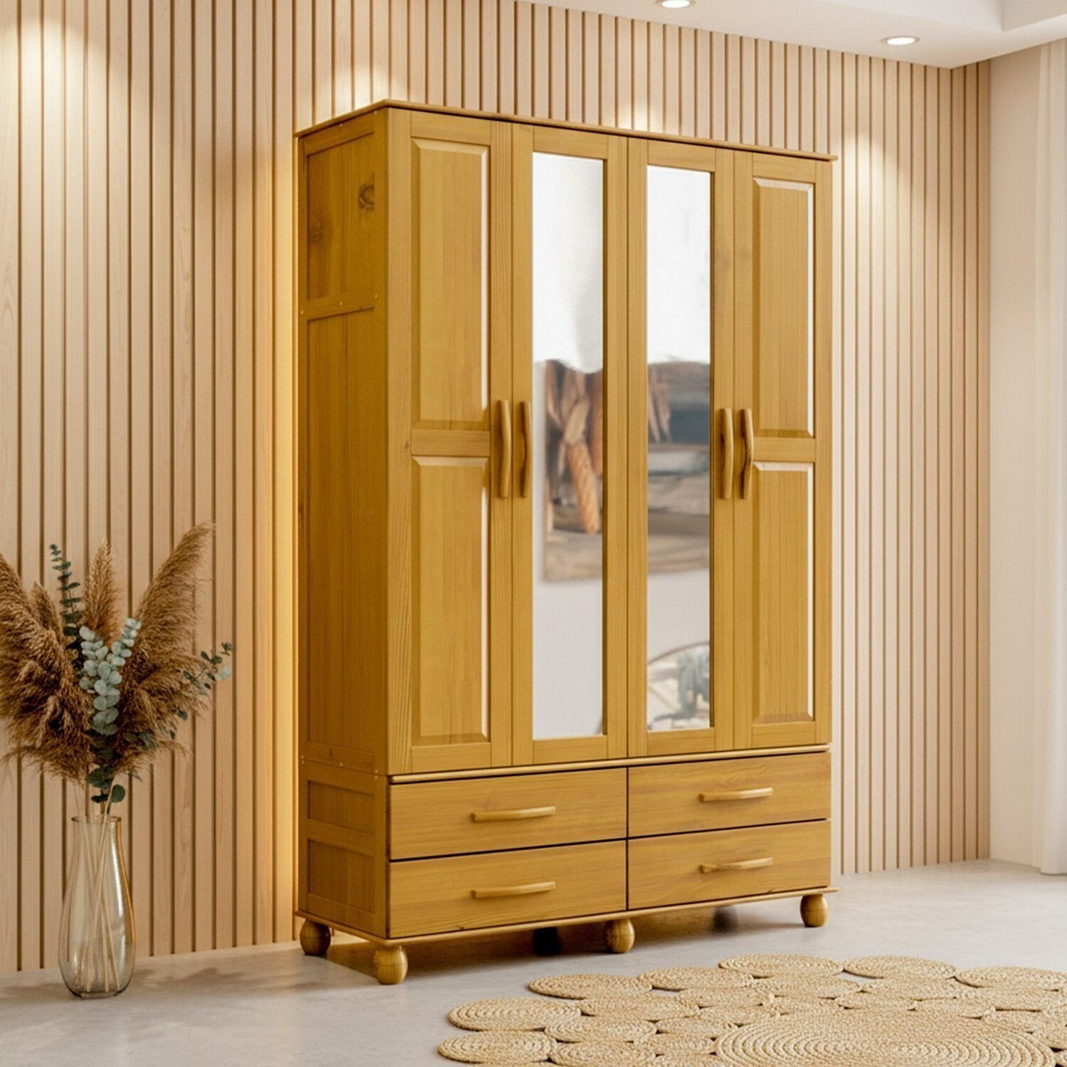 Guarda-roupa Madeira 4 Portas 4 Gavetas Pollux Nogueira