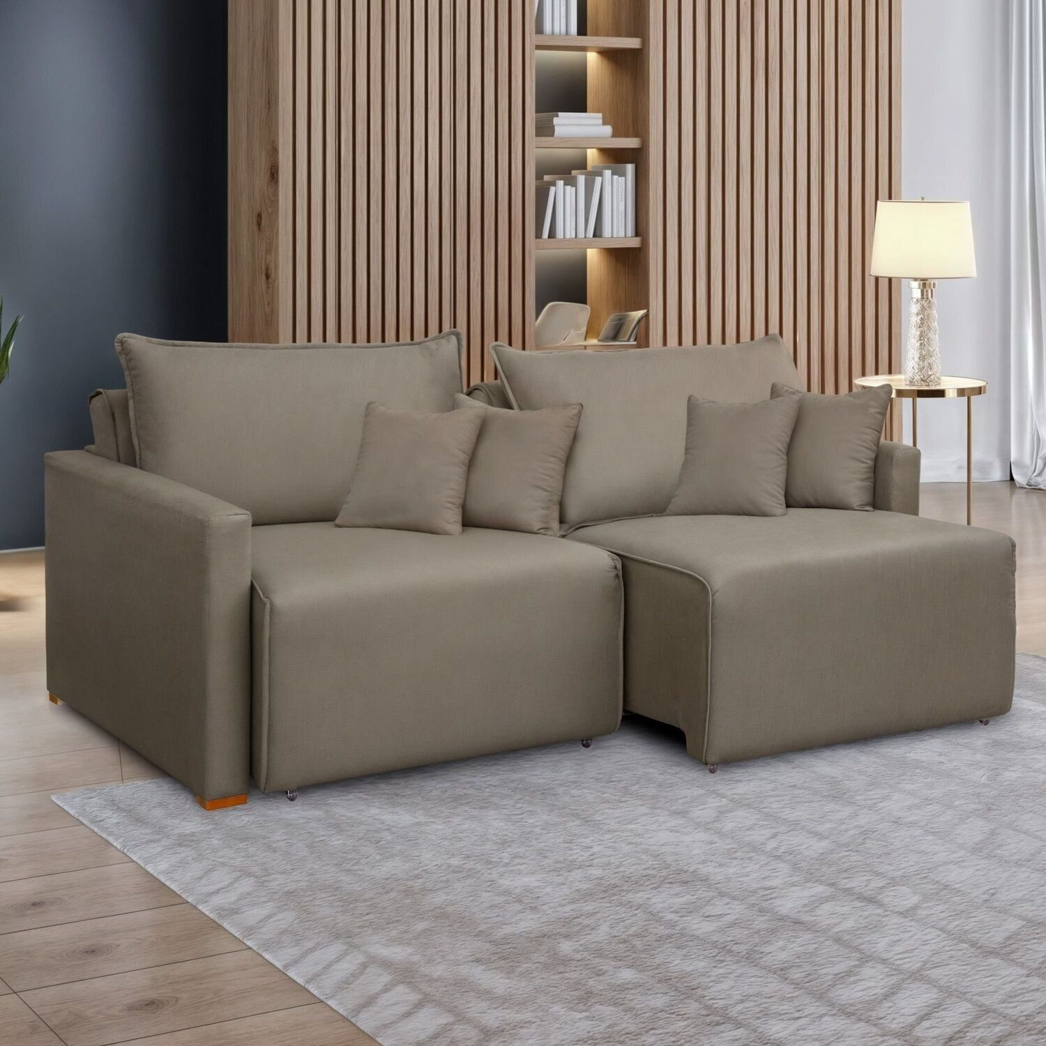 Sofá Cama Retrátil E Reclinável 180cm Júlia Veludo/bege Escuro