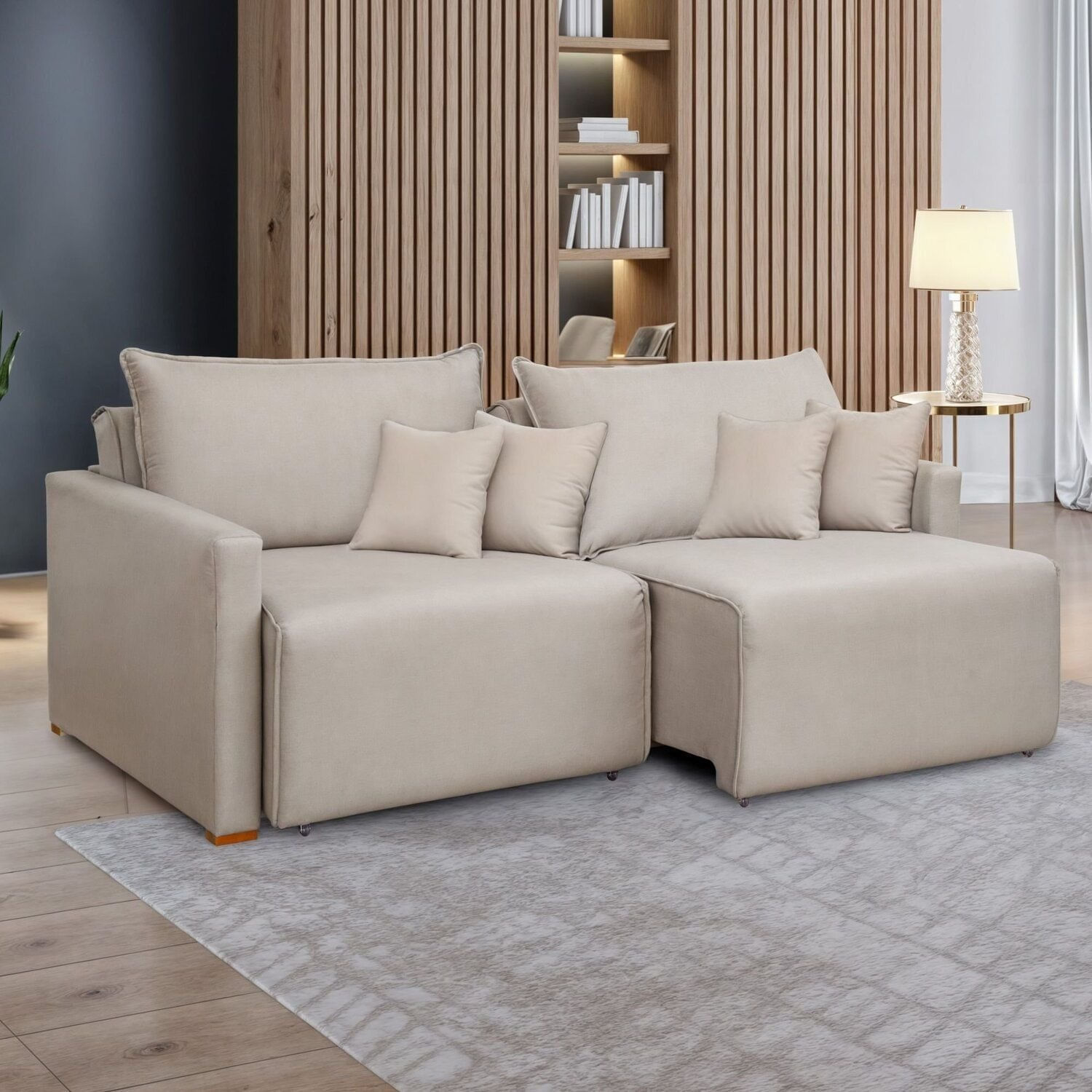 Sofá Cama Retrátil E Reclinável 180cm Júlia Veludo/bege Claro