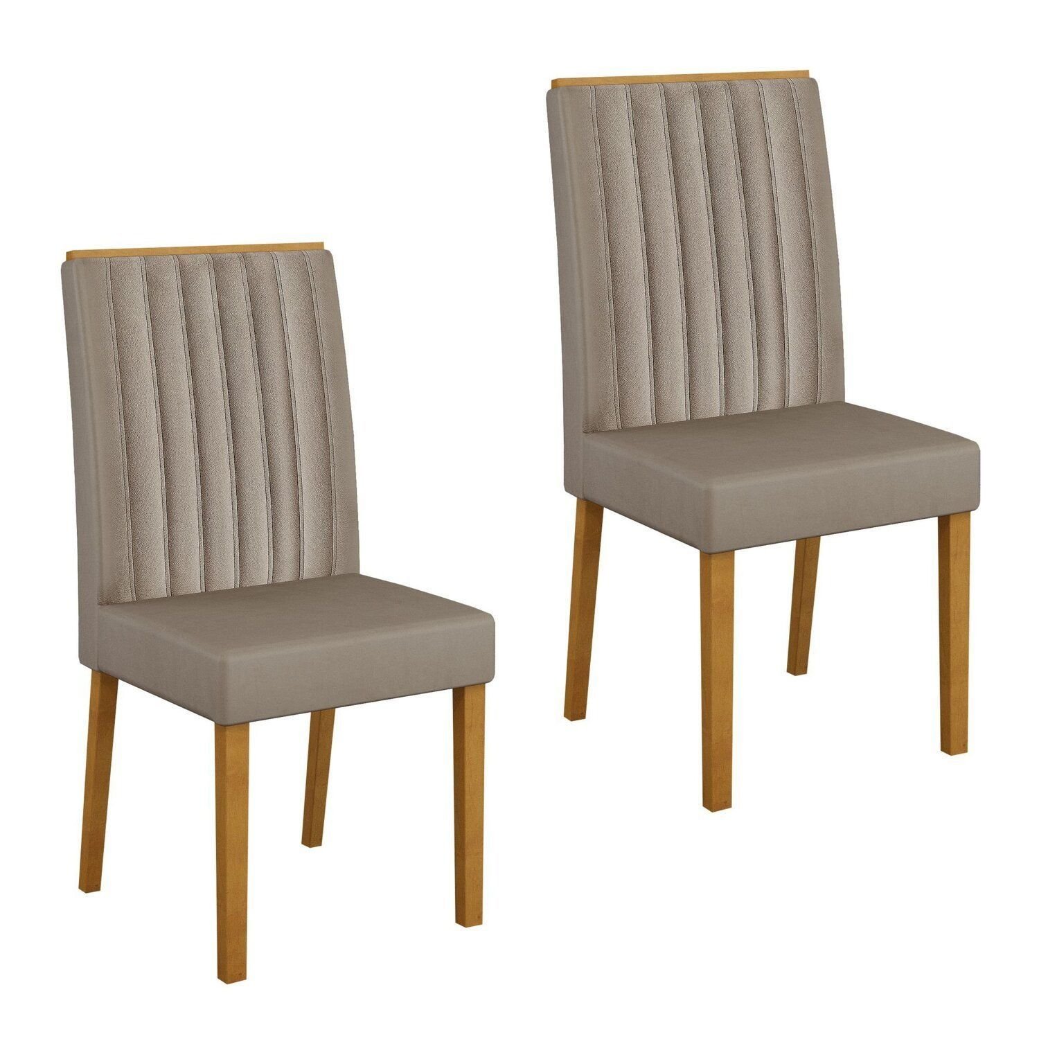 Kit 2 Cadeiras Para Sala De Jantar Pés Em Madeira Maciça Mari Bege/freijó