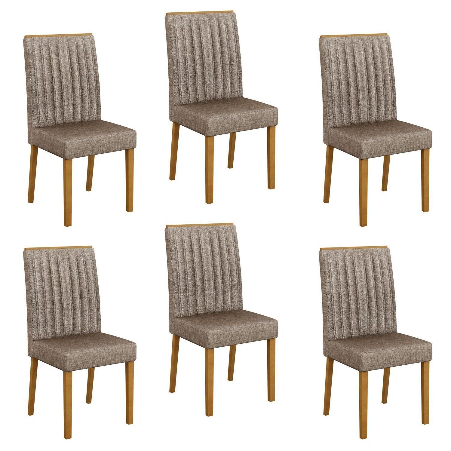 Kit 6 Cadeiras Para Sala De Jantar Pés Em Madeira Maciça Mari Bege/freijó