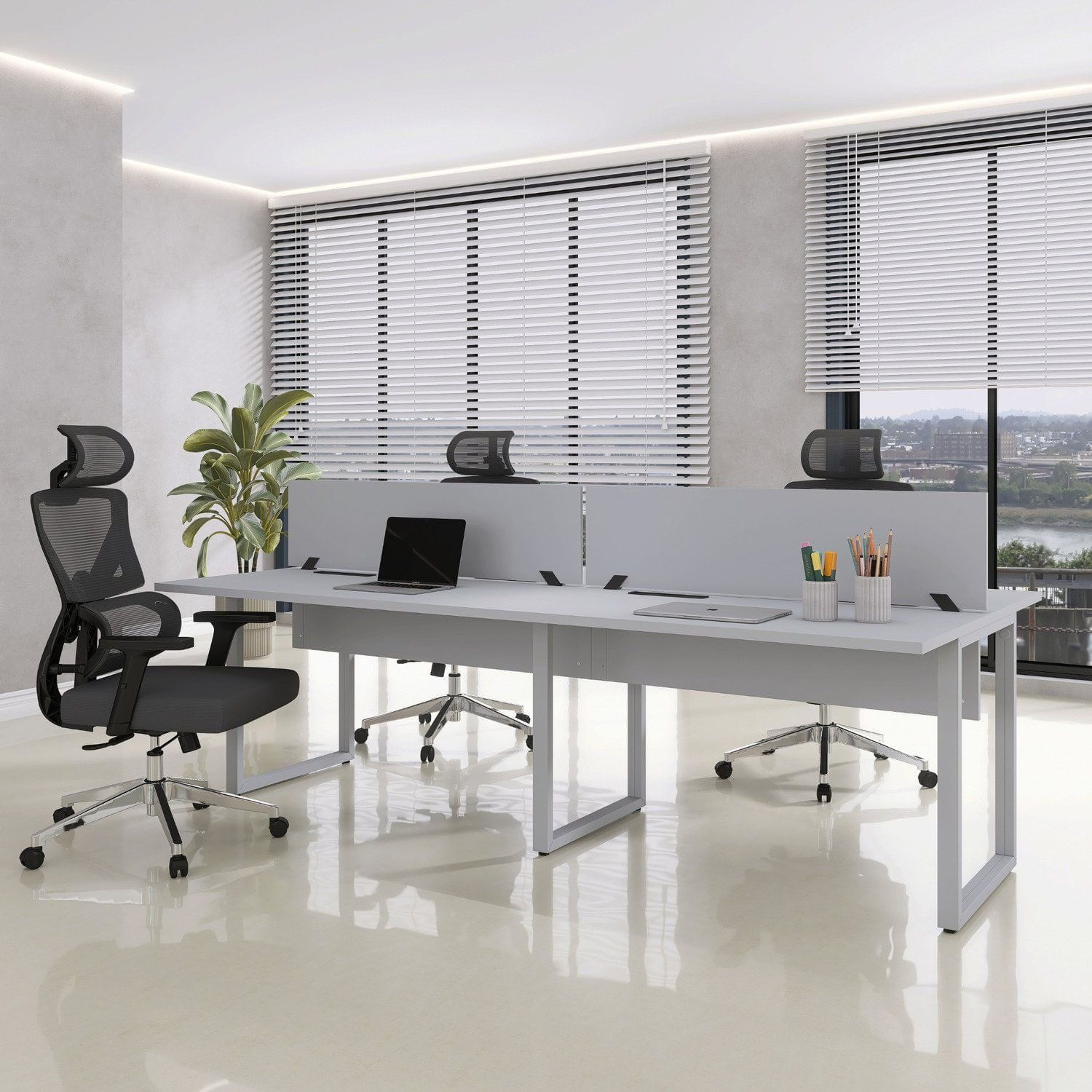 Plataforma Dupla Escrivaninha 4 Lugares 220x120cm Tub Corporativa Light Cinza