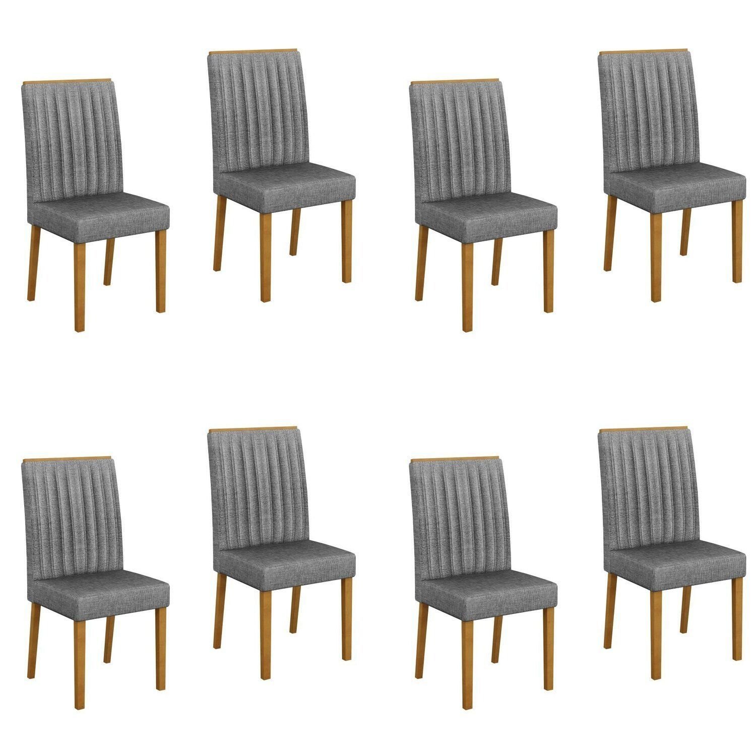 Kit 8 Cadeiras Para Sala De Jantar Pés Em Madeira Maciça Mari Prata/freijó