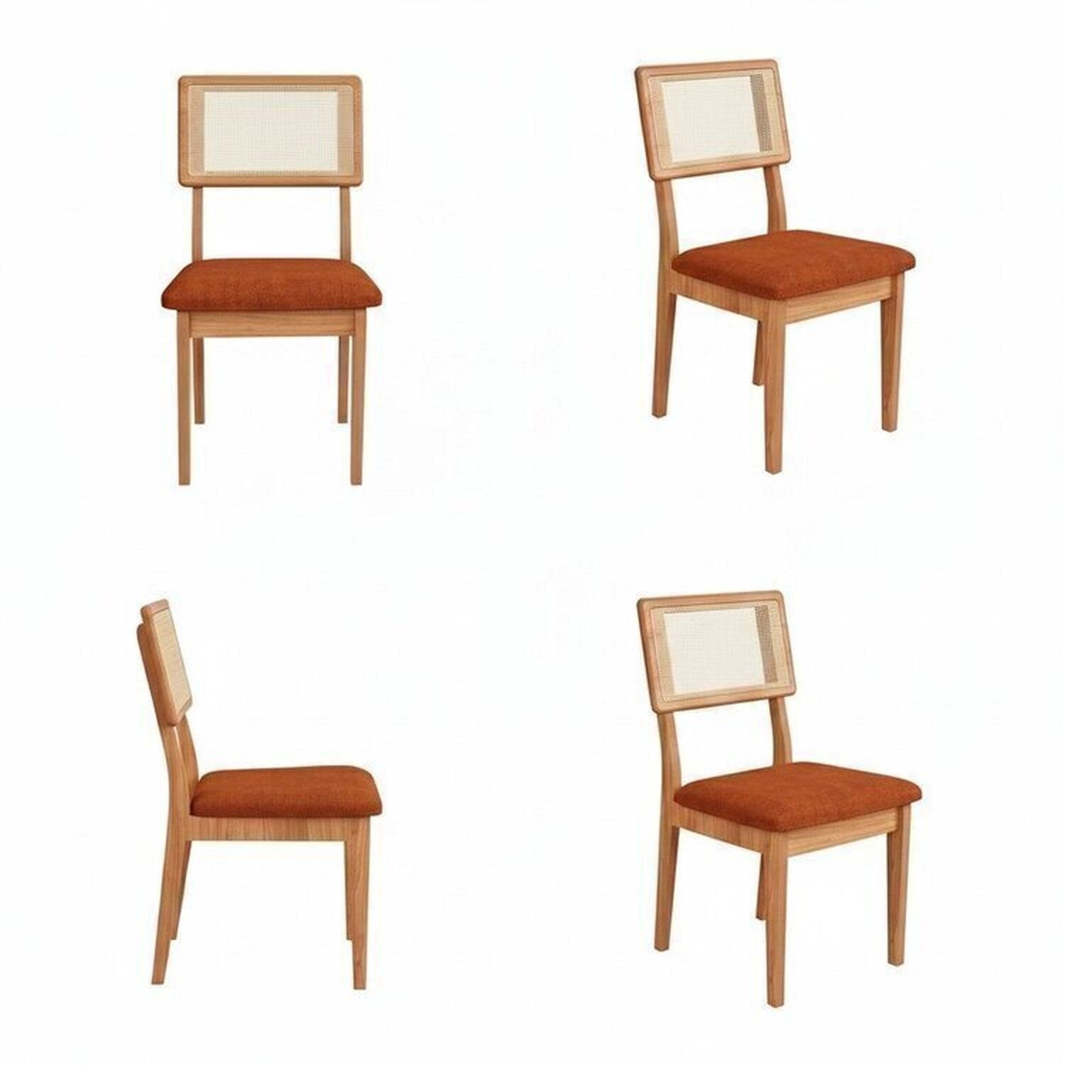 Kit 4 Cadeiras Estofadas Encosto Telado Estrutura 100% Mdf Bolonha Madeirado/terracota