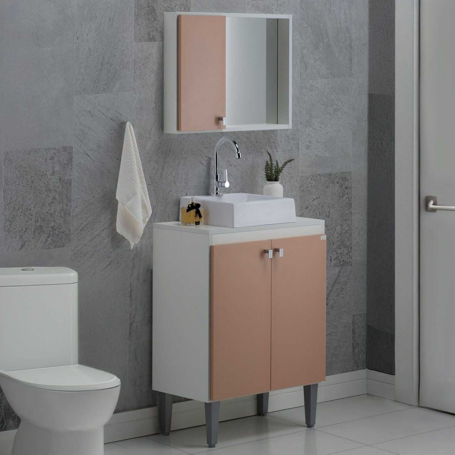 Gabinete E Espelheira Dia A Dia Funcional 60 Cm Para Embutir Combate Salmão/branco