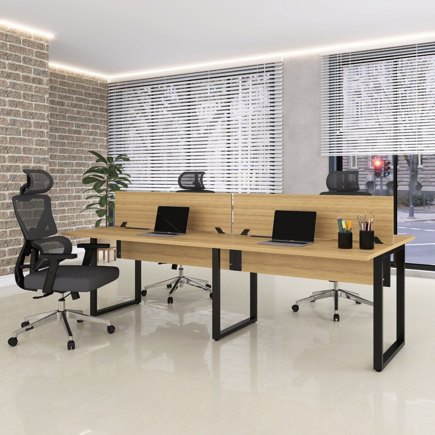 Plataforma Dupla Escrivaninha 4 Lugares 220x120cm Tub Corporativa Light Samba/preto