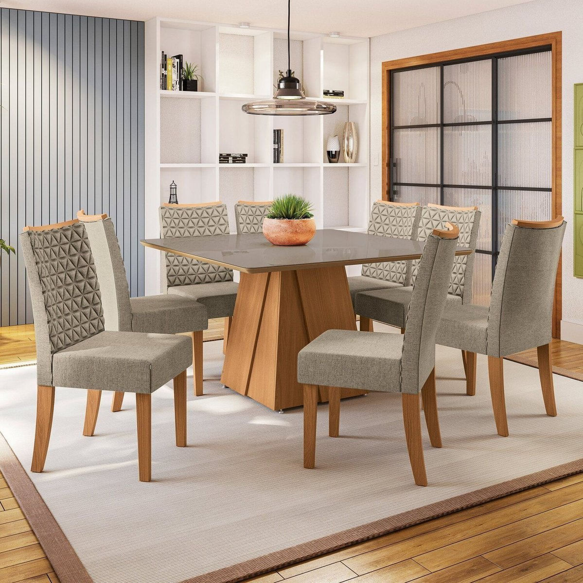 Conjunto Para Sala De Jantar Mesa Com 8 Cadeiras Dalia Canela/freijó/bronze/amêndoa