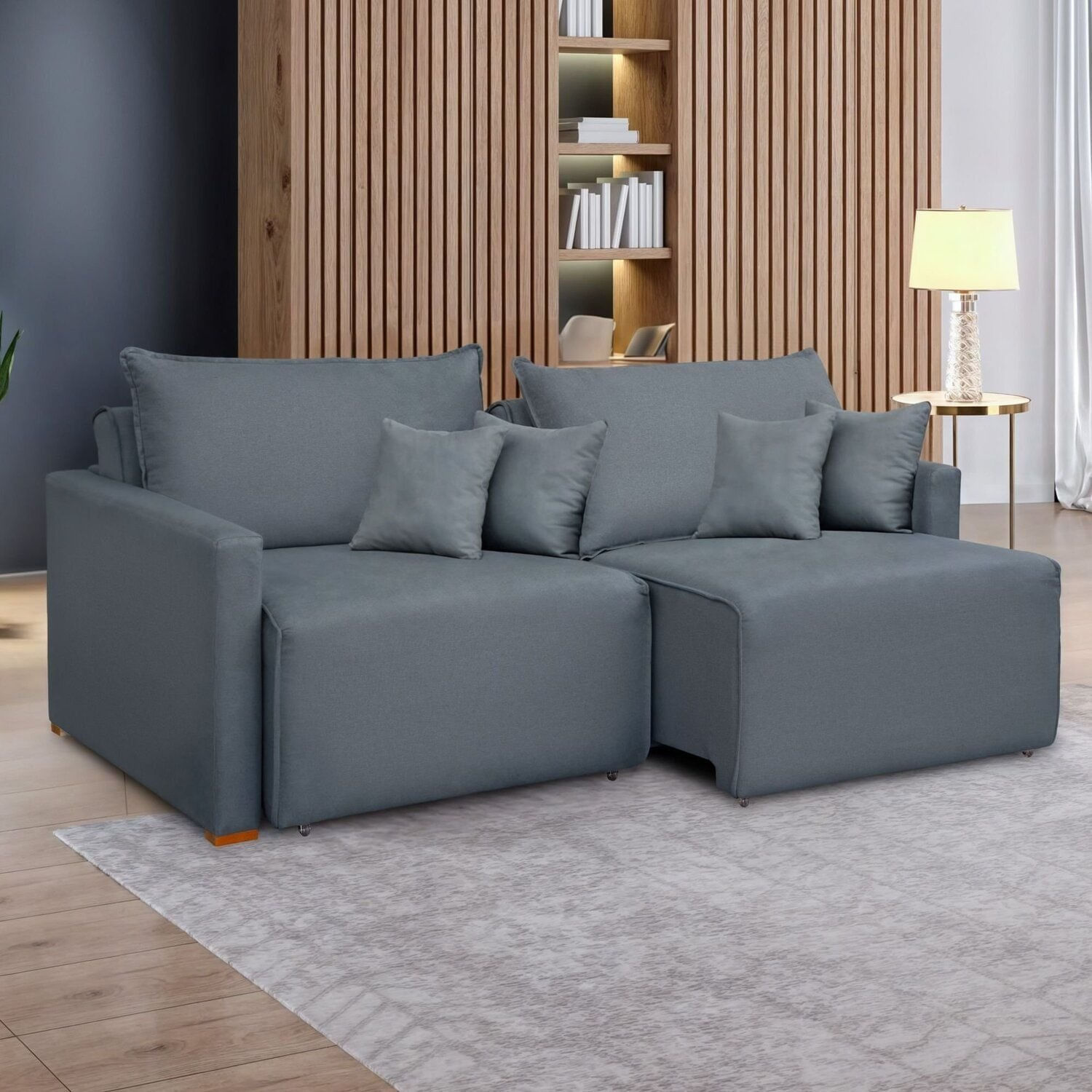 Sofá Cama Retrátil E Reclinável 180cm Júlia Veludo/cinza