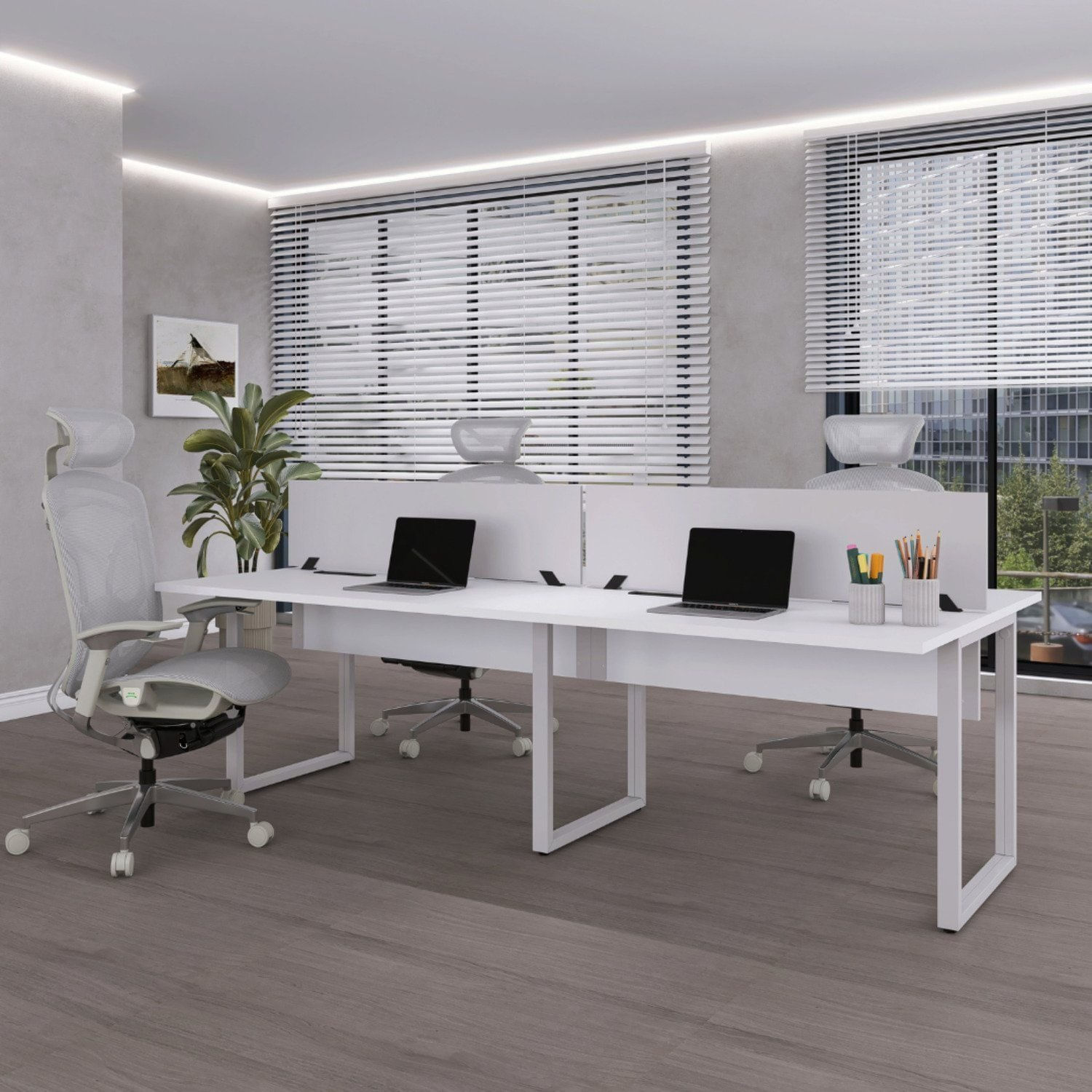 Plataforma Dupla Escrivaninha 4 Lugares 220x120cm Tub Corporativa Light Branco