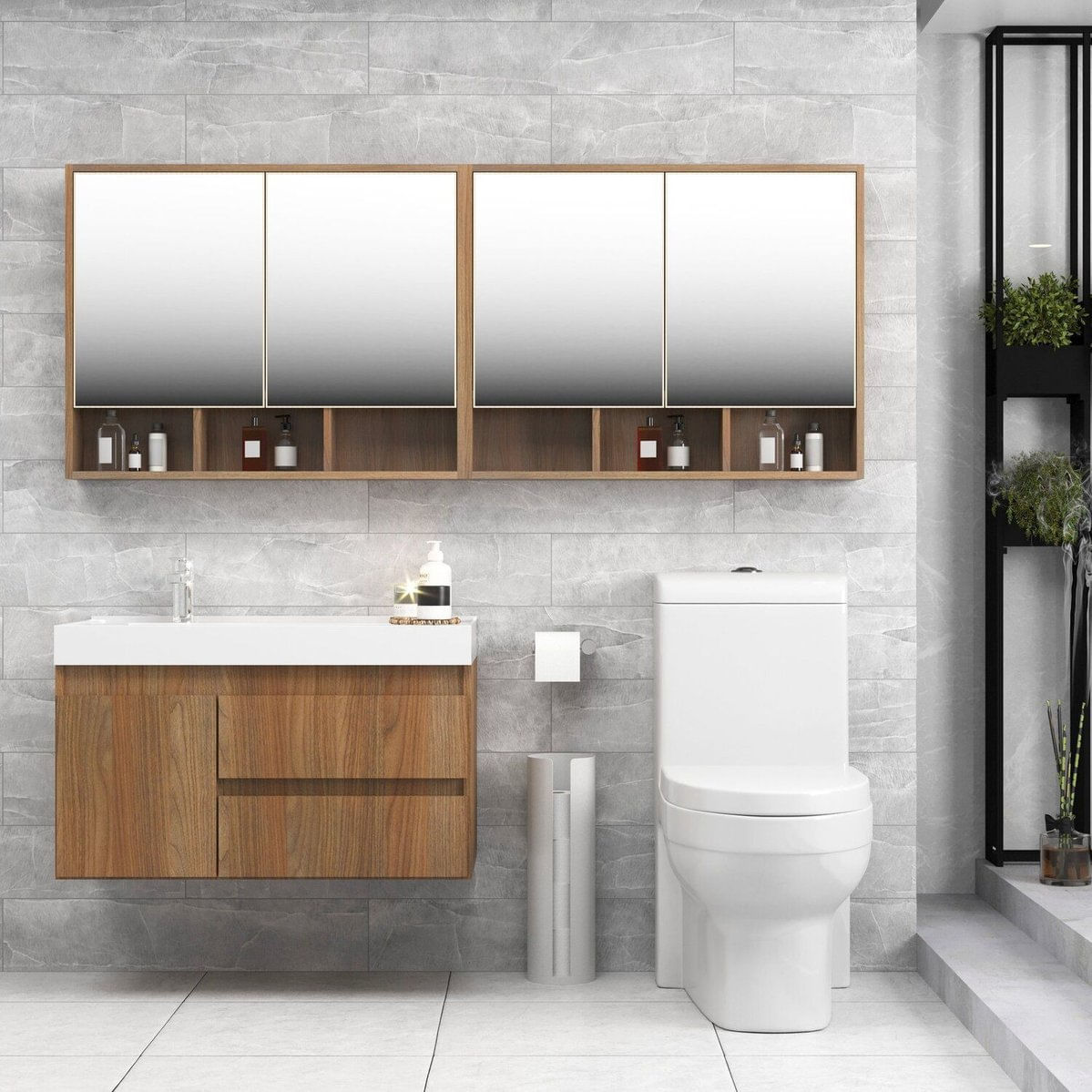 Conjunto Gabinete Para Banheiro Com Espelheira Floripa Noce