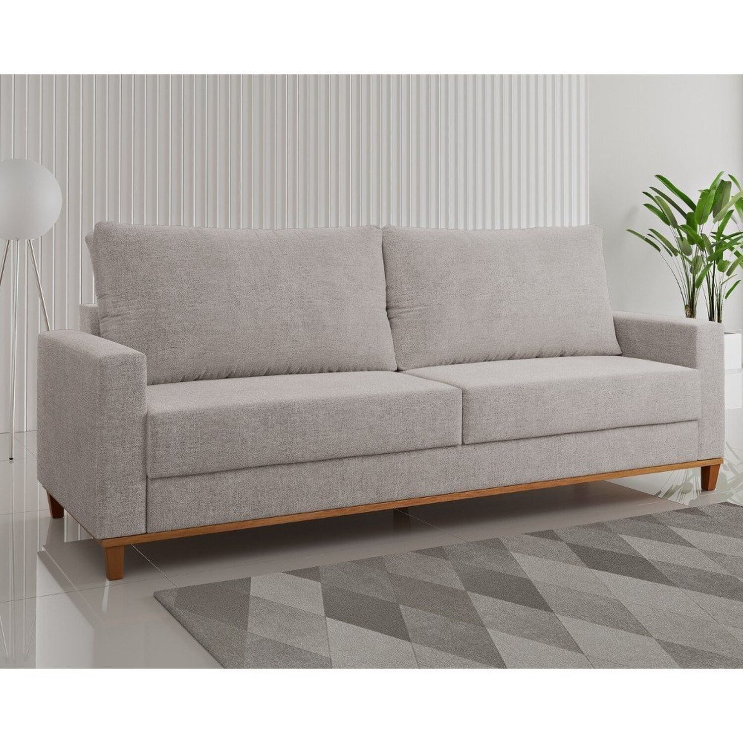 Sofá Fixo Living 2 Almofadas Soltas 4 Lugares 220cm Ares Giz