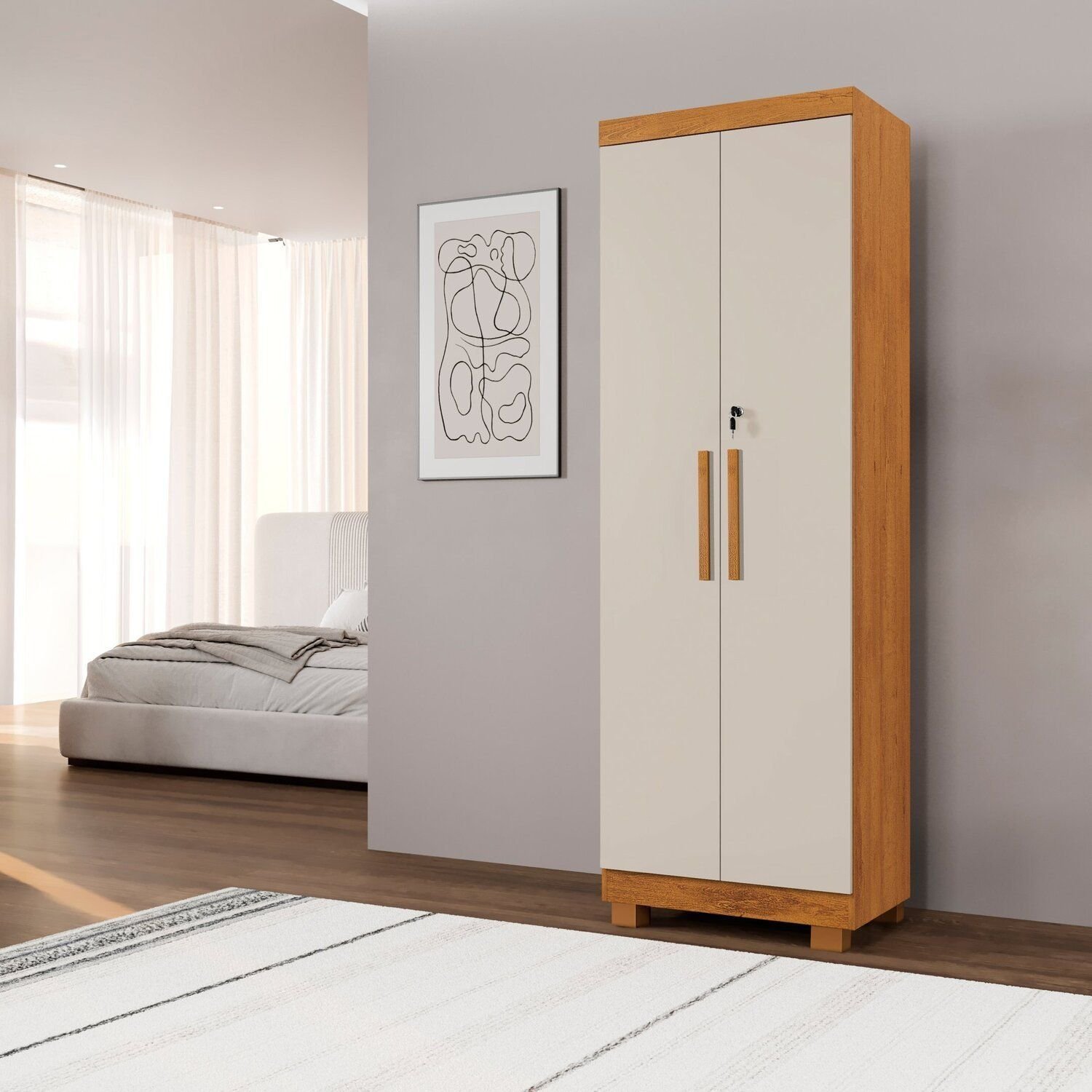 Armário Multiuso 2 Portas Com Chave 100% Mdf Toronto Espresso Móveis Cinamomo/off White