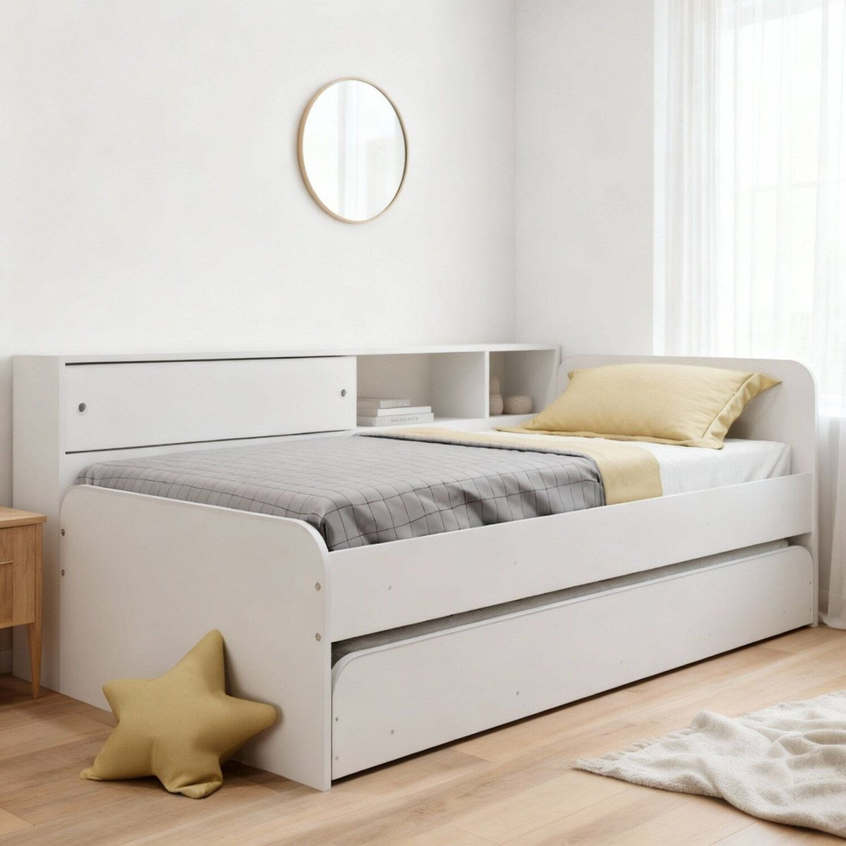 Bicama Com Módulo Estante Lateral Caracol Branco