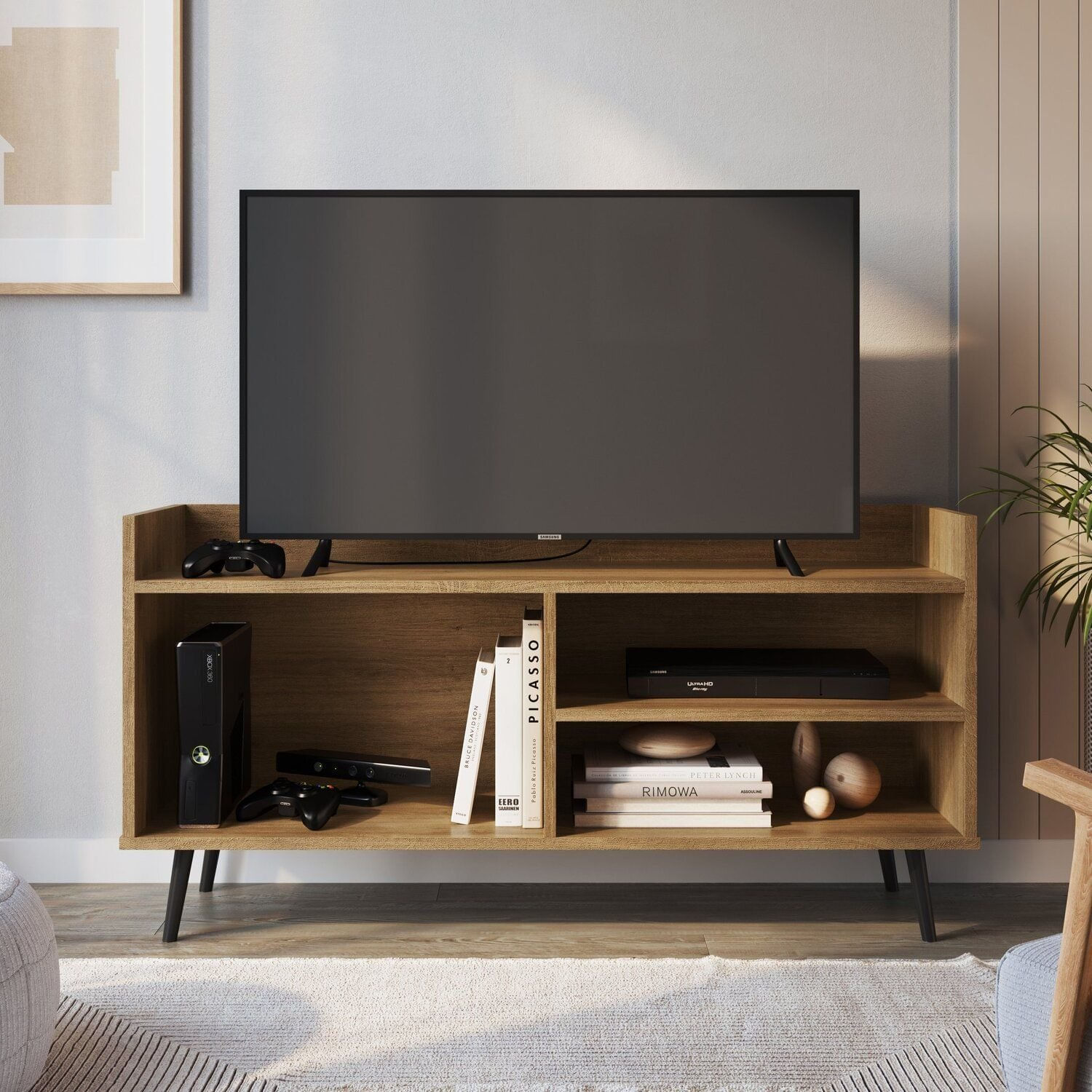 Rack Retro Para Tv 50 Polegadas Com 2 Prateleira Sala Mel