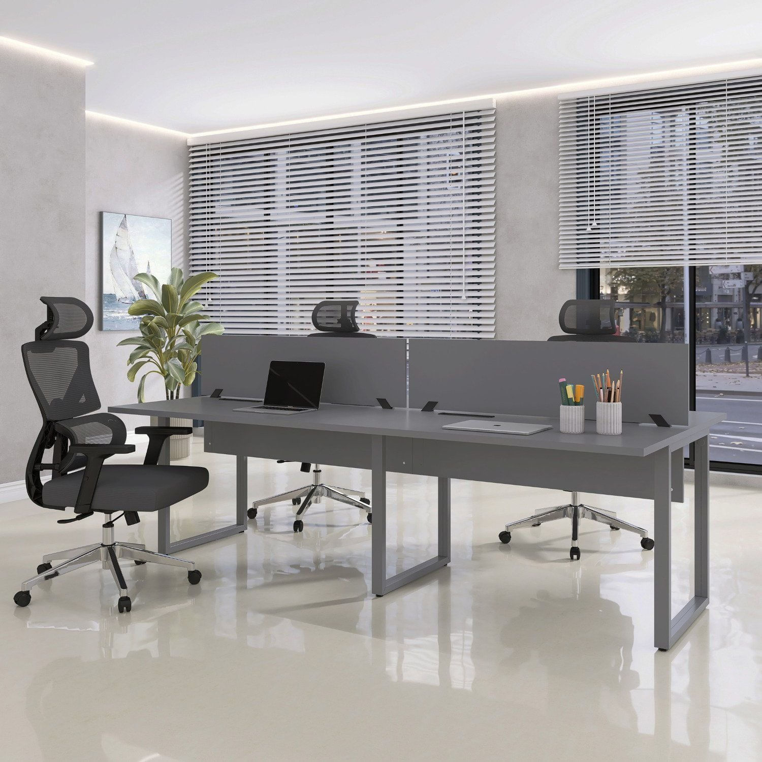 Plataforma Dupla Escrivaninha 4 Lugares 220x120cm Tub Corporativa Light Grafito