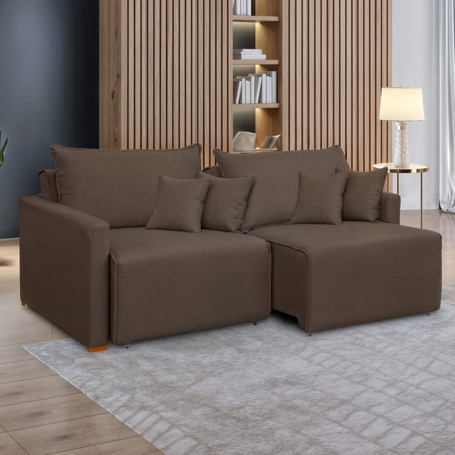 Sofá Cama Retrátil E Reclinável 180cm Júlia Veludo/marrom