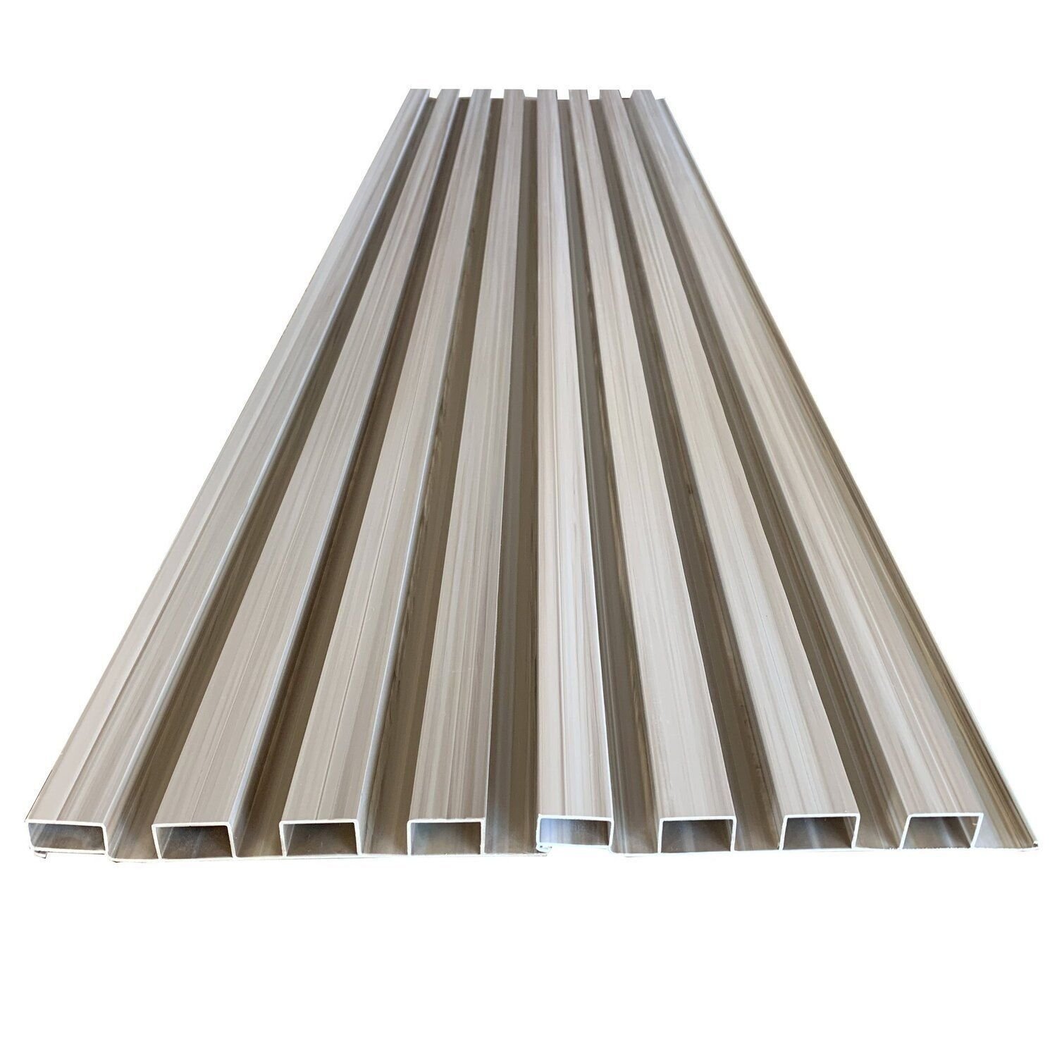 Painel Ripado De Pvc Em Placa 1,00mx0,15m 7 Placas = 1m² Com 2 Acabamentos Em L De 1,05m Bariri Cinza