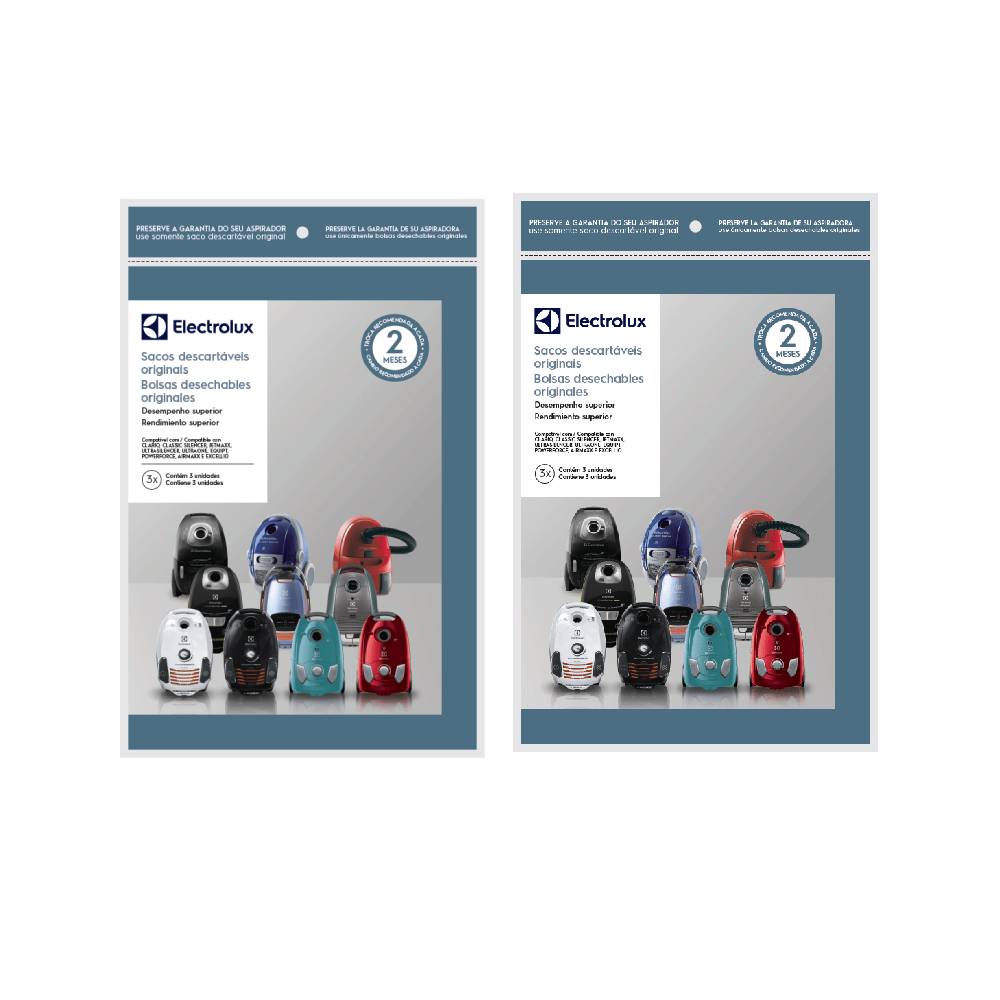2 Kits 3 Sacos De Aspirador De Pó - Modelos: Clario, Classic Silencer, Jetmaxx, Ultrasilencer, Ultraone, Equipt E Powerforce (swecl) Electrolux