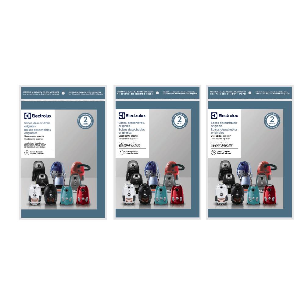 3 Kits 3 Sacos De Aspirador De Pó - Modelos: Clario, Classic Silencer, Jetmaxx, Ultrasilencer, Ultraone, Equipt E Powerforce (swecl) Electrolux