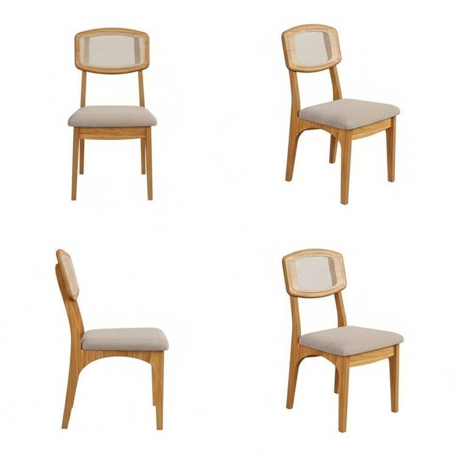Kit 4 Cadeiras Estofadas Em Tecido 95% Algodão Encosto Telado Estrutura 100% Mdf Nápoles Freijó/bege Rústico