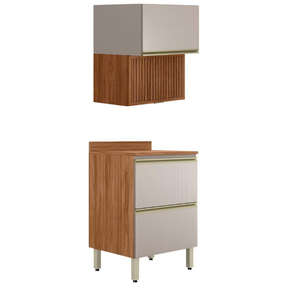 Balcao Tampo E Armario Aereo Ripado 60 Cm Proenca Nogueira Nude Prime Demartez