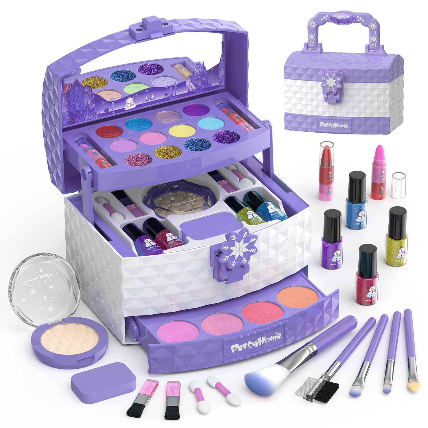 Kit De Maquiagem Perryhome Kids For Girl, 35 Unidades De Cosmético Lavável