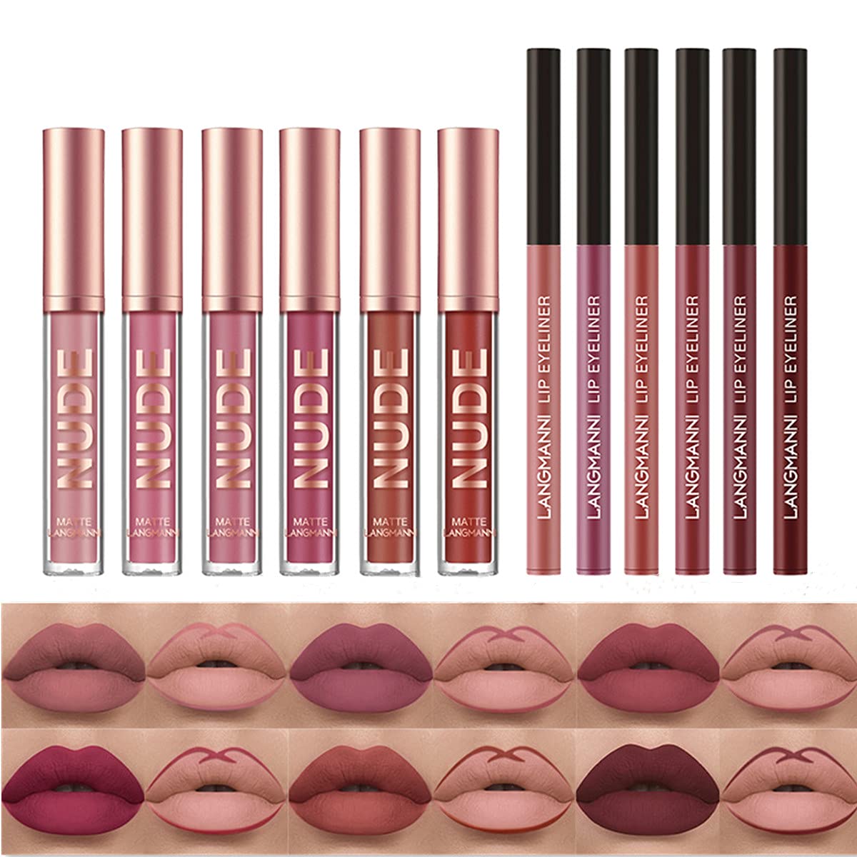 Conjunto De Maquiagem Beauty Glazed 12 Batons E 6 Delineadores De Lábios