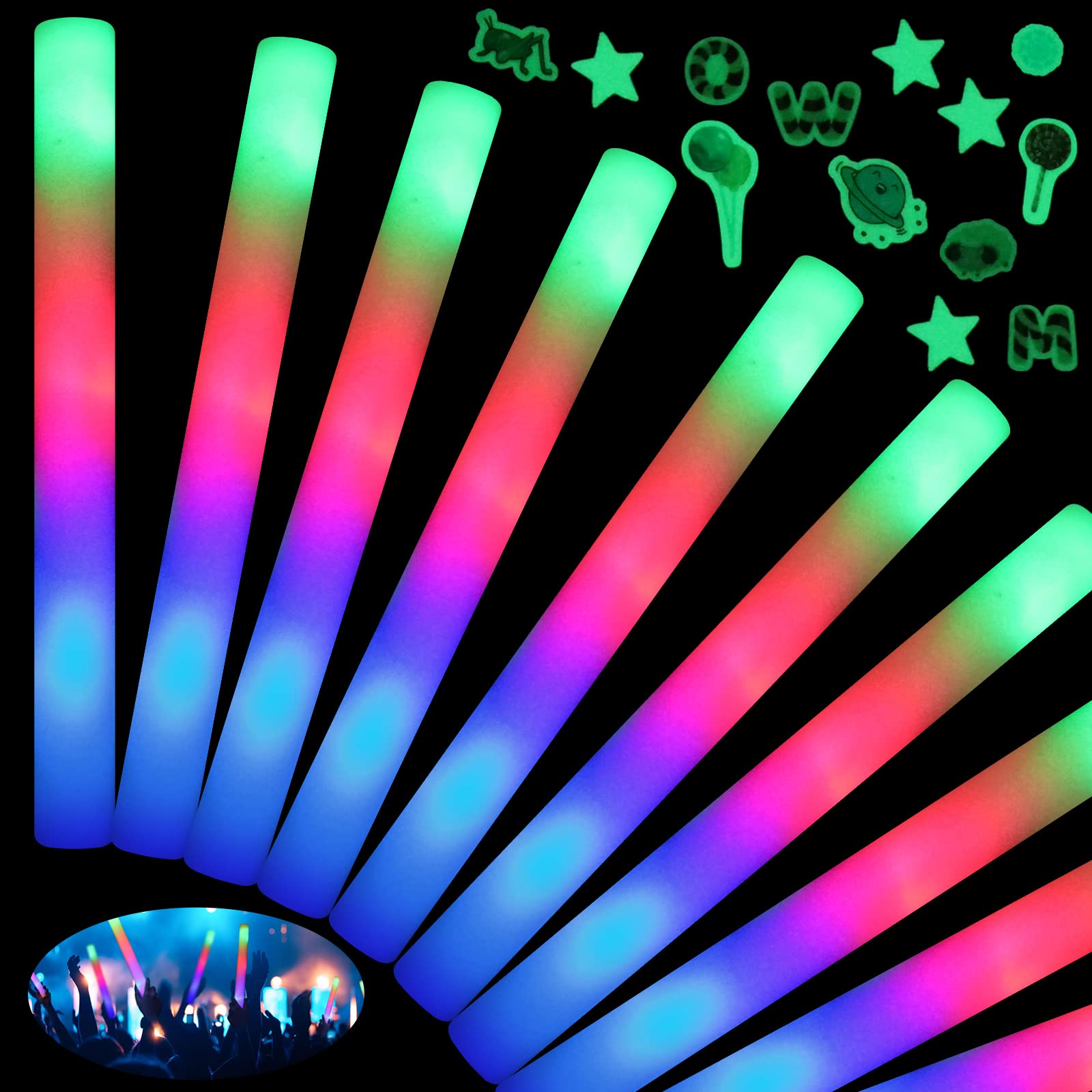 Foam Glow Sticks Honlyne Giant 40 Cm Com 3 Modos De Luz Led 38 Unidades