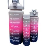 Kit 3 Garrafas Água Academia 2000 900 300ml S Cinza Pink Pre