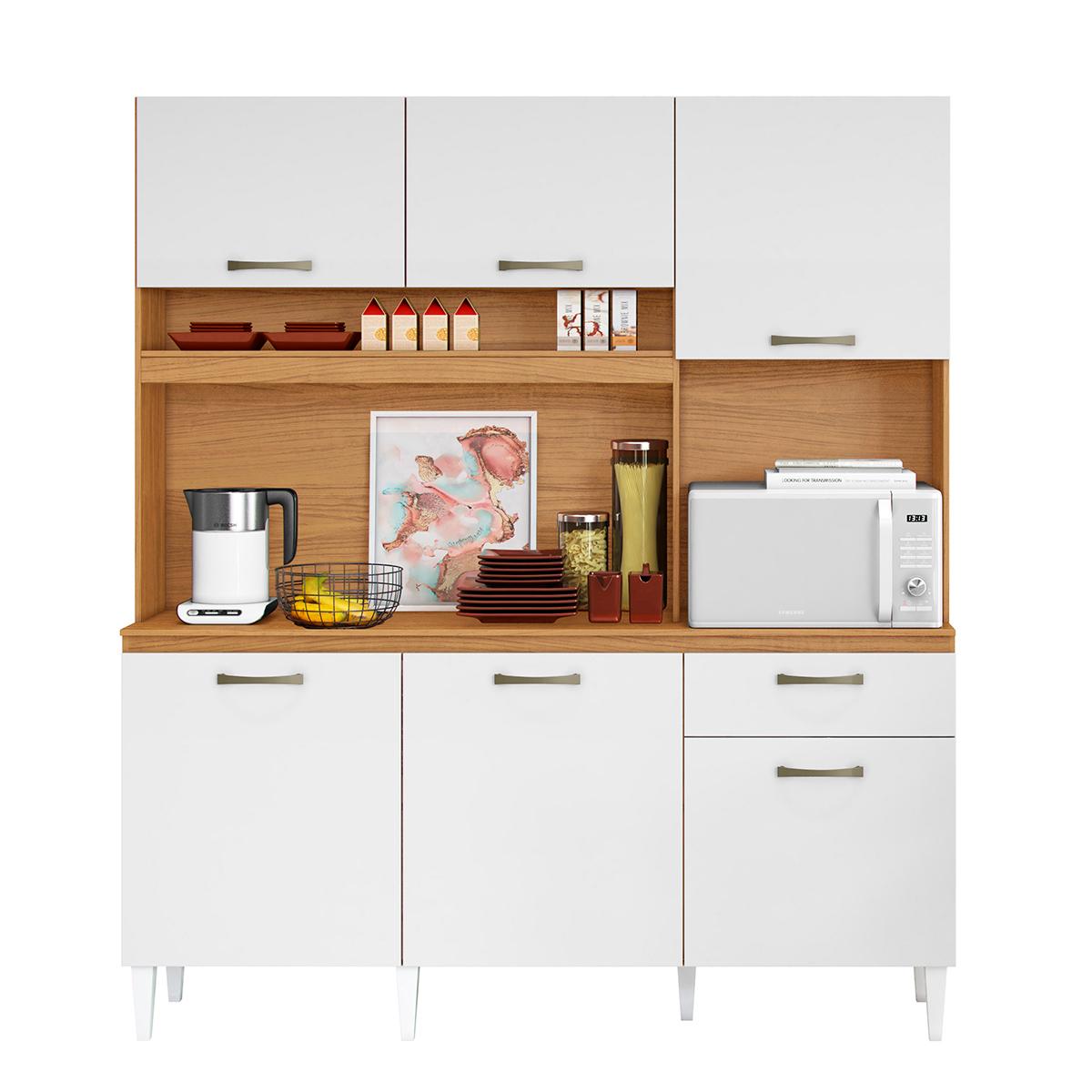 Armário De Cozinha Siena Compacta Com 6 Portas 1 Gaveta Cinamomo/branco
