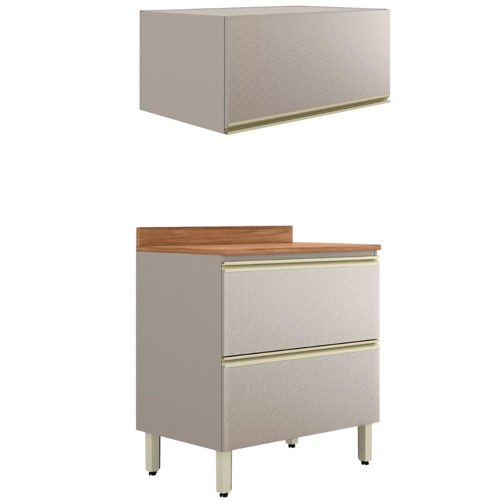 Balcao Com Tampo E Armario Aereo 80 Cm Proenca Nogueira Nude Prime Demartez