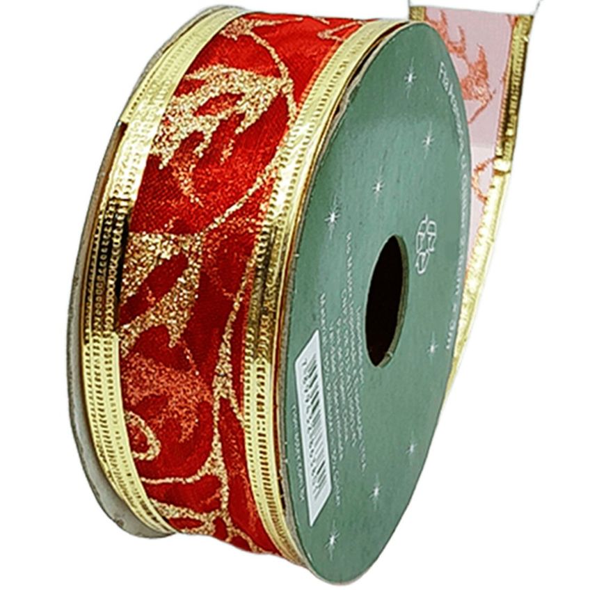 Rolos Fitas Aramada Ramos Natalino Gliter 2,5cm 3m Kit 6pçs - imagem 4
