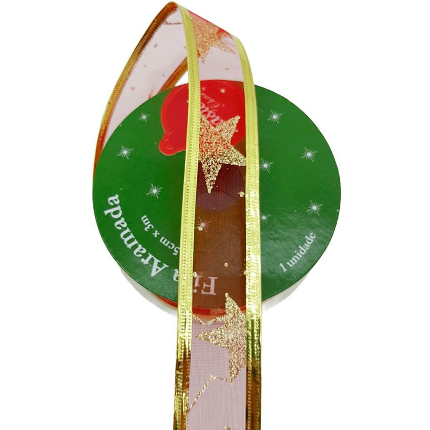 Rolos Fitas Aramada Estrelas Natal Gliter 2,5cm 3m Kit 6pçs - imagem 3