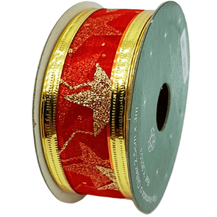 Rolos Fitas Aramada Estrelas Natal Gliter 2,5cm 3m Kit 6pçs - imagem 4