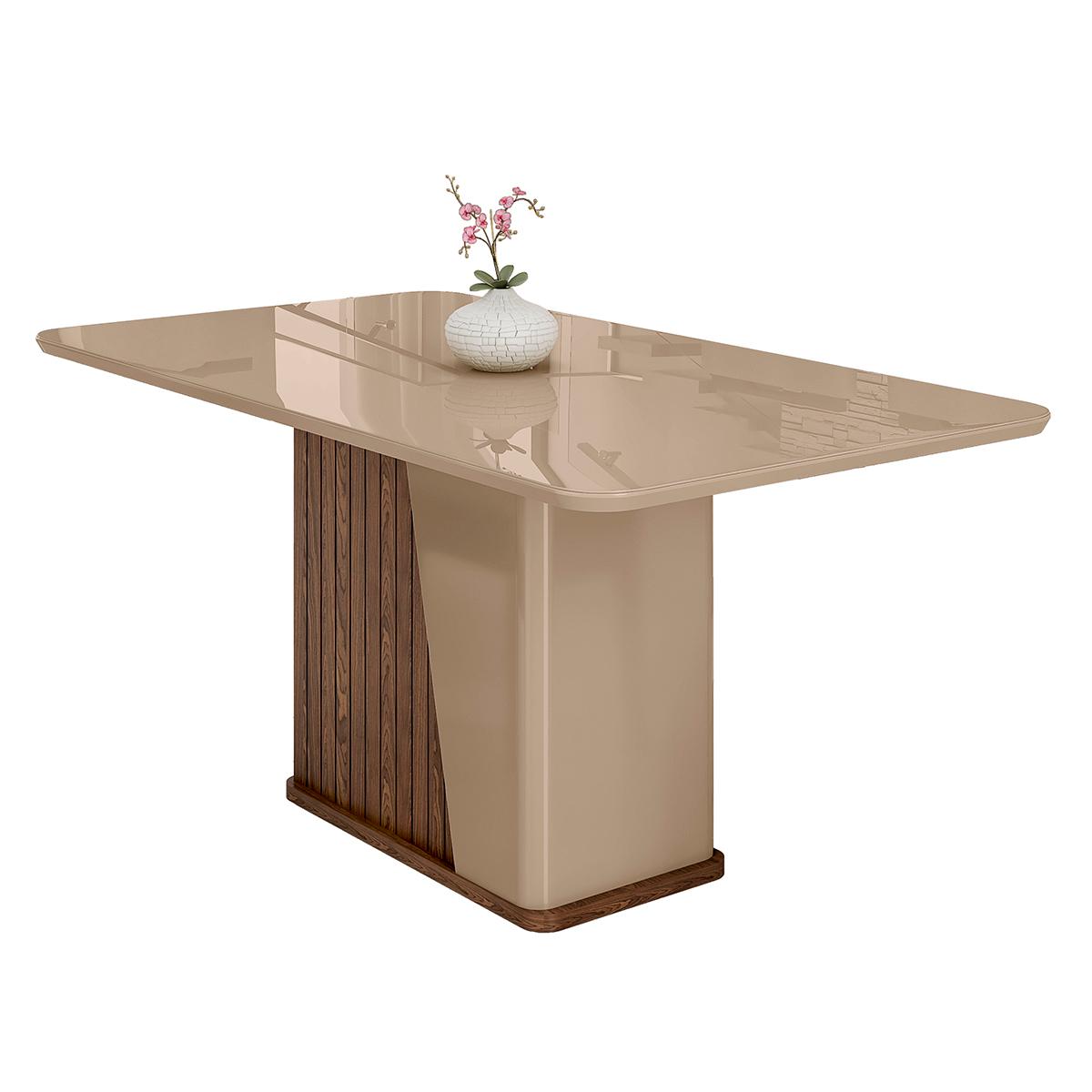 Mesa De Jantar Harmonia 6 Lugares Com Tampo De Vidro Carvalho/fendi