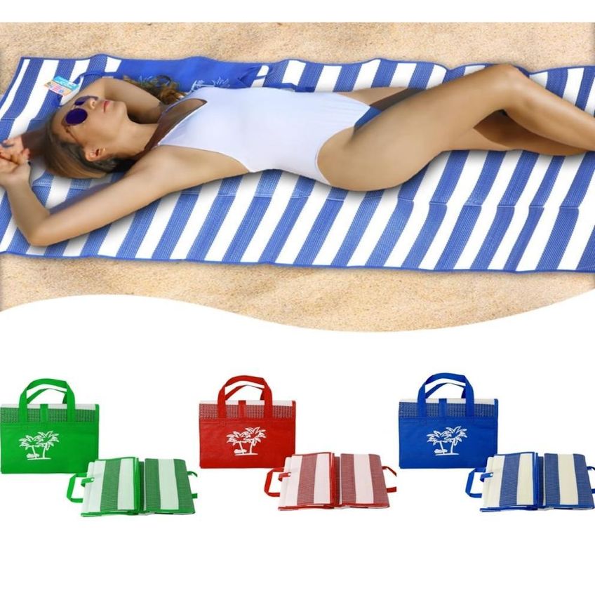 Esteira Grande Praia Tapete Palha Sintética Vira Bolsa - imagem 3
