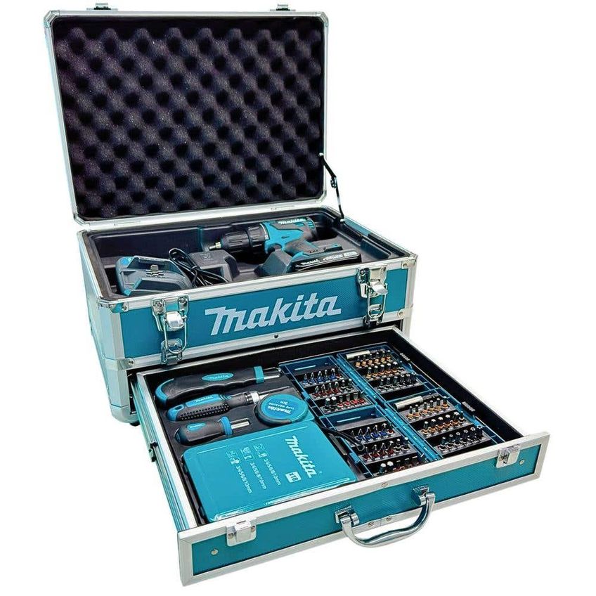 Parafusadeira Furadeira Impacto Bateria 18v Com Carregador E Maleta 96pçs Dhp490wvx3 Makita - imagem 3