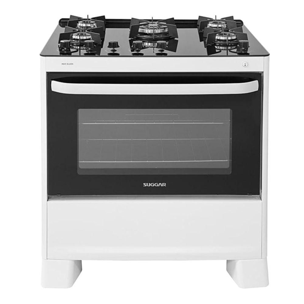 Fogão 5 Bocas Suggar Max Glass Branco Mesa em Vidro - Bivolt - Fgvmg510br
