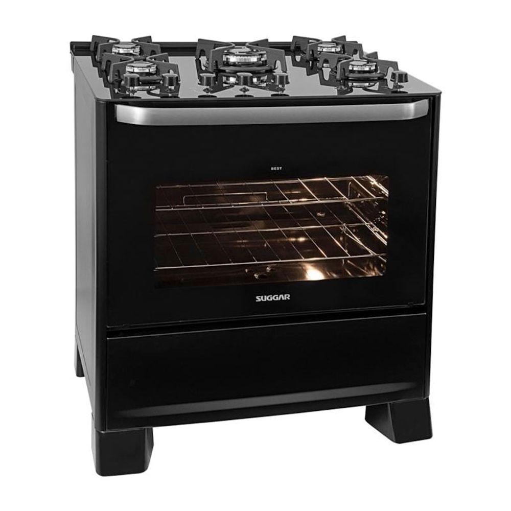 Fogão 5 Bocas Suggar Best Glass Preto Mesa em Vidro - Bivolt - Fgvbg510pt