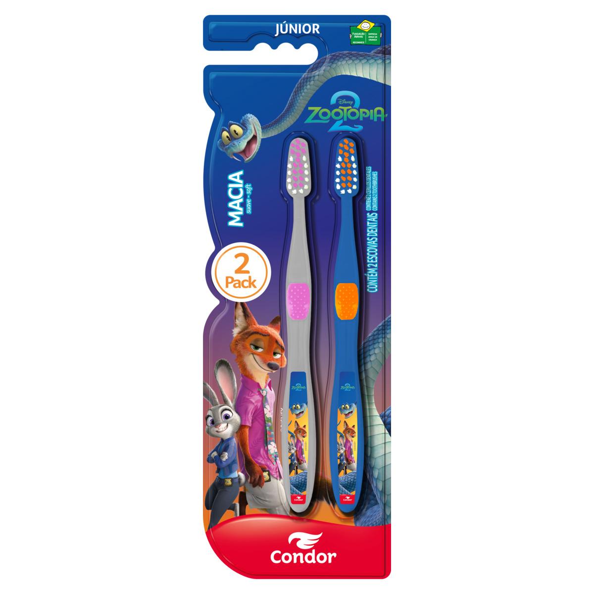 Escova Dental Infantil Macia Zootopia 2 Condor Júnior Cabeça P 2 Unidades