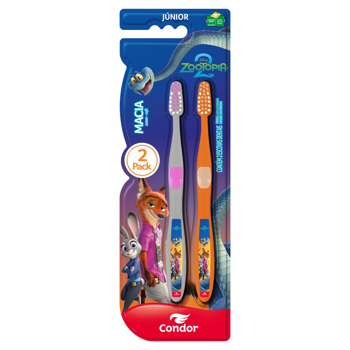 Escova Dental Infantil Macia Zootopia 2 Condor Júnior Cabeça P 2 Unidades