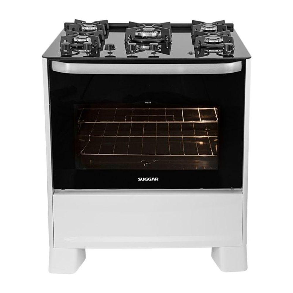 Fogão 5 Bocas Suggar Best Glass Branco Mesa em Vidro - Bivolt - Fgvbg510br