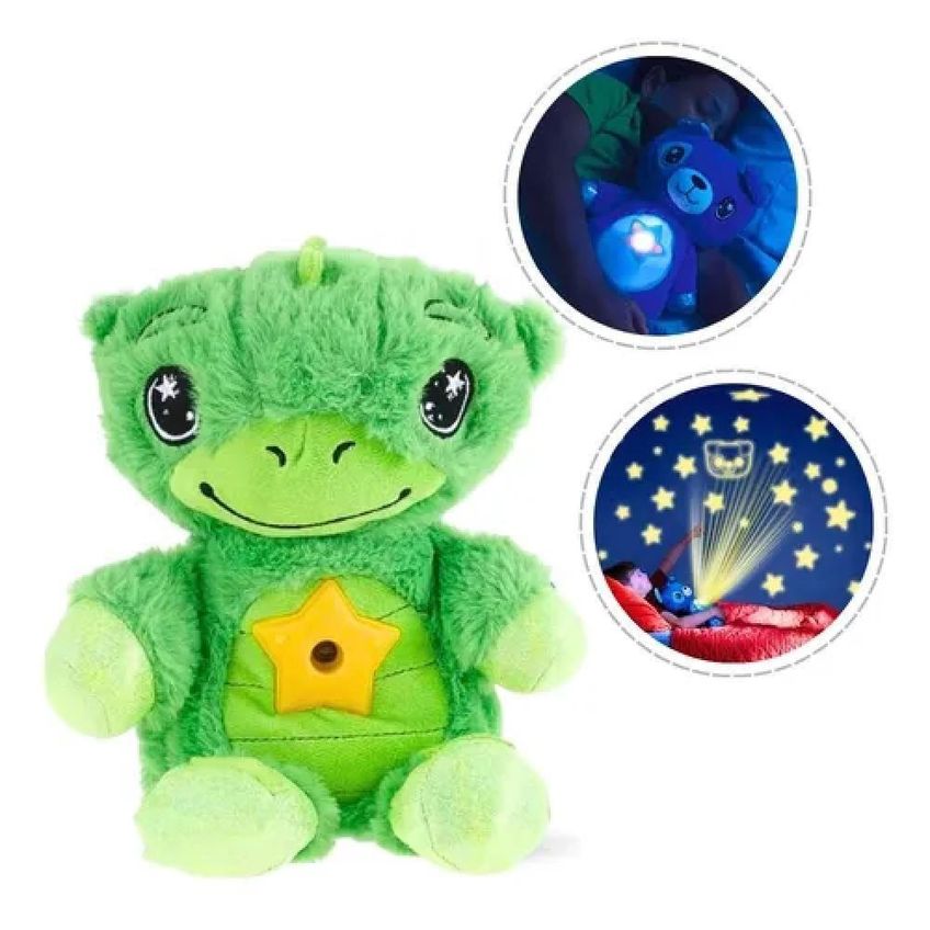 Urso De Pelucia Projetor Estrelas Ursinho Abajur Luminaria Musical Bebe Crianca Luz Noite Sono Verde - imagem 3