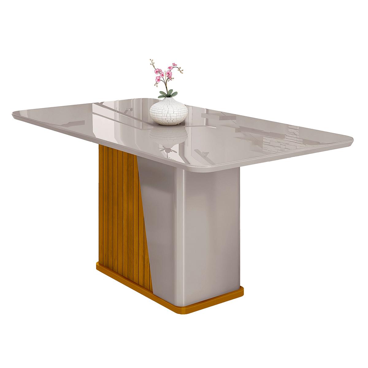 Mesa De Jantar Harmonia 6 Lugares Com Tampo De Vidro Naturale/off White