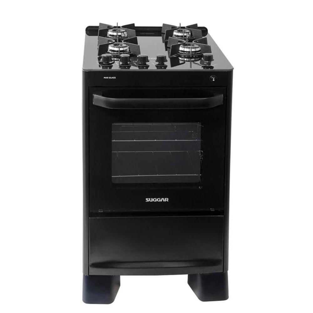 Fogão 4 Bocas Suggar Max Glass Preto Mesa em Vidro - Bivolt - Fgvmg410pt